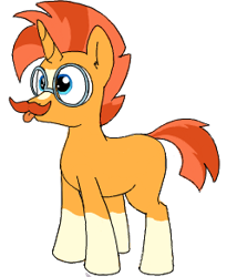 Size: 250x292 | Tagged: safe, artist:wafflecakes, sunburst, pony, unicorn, facial hair, lowres, missing accessory, moustache, simple background, smiling, tongue out, transparent background