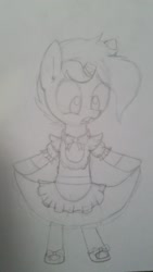 Size: 1080x1920 | Tagged: safe, artist:wafflecakes, oc, oc only, earth pony, pony, bipedal, clothes, dress, monochrome, open mouth, suprised look, traditional art