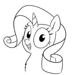 Size: 637x622 | Tagged: safe, artist:wafflecakes, rarity, pony, unicorn, braces, chest fluff, monochrome, simple background, smiling