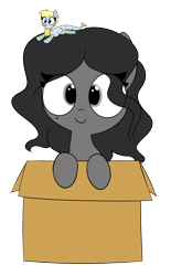 Size: 922x1488 | Tagged: safe, artist:wafflecakes, oc, oc only, oc:flo, earth pony, original species, pony, box, clothes, scarf, simple background, smiling, socks, transparent background