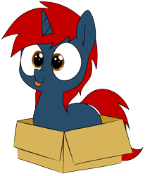 Size: 1280x1553 | Tagged: safe, artist:wafflecakes, oc, oc only, pony, unicorn, box, simple background, smiling, tongue out, transparent background