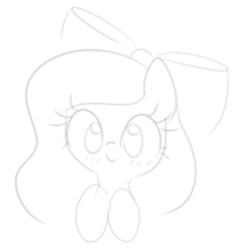 Size: 556x588 | Tagged: safe, artist:wafflecakes, oc, oc only, pony, bow, monochrome, simple background, smiling