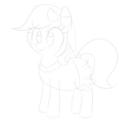 Size: 720x686 | Tagged: safe, artist:wafflecakes, oc, oc only, pony, bow, clothes, dress, monochrome, simple background, smiling