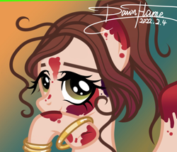 Size: 1242x1062 | Tagged: safe, artist:dawnflame, imported from derpibooru, earth pony, pony, colored hooves, female, indian, jewelry, mare, messy mane, misleading thumbnail, not blood, ring, solo