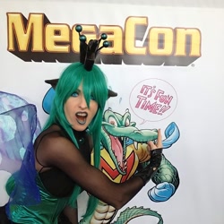 Size: 1280x1280 | Tagged: safe, artist:amazonmandy, imported from derpibooru, queen chrysalis, human, clothes, cosplay, costume, irl, irl human, lipstick, megacon, photo, pointing