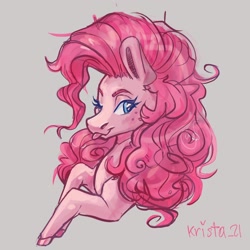 Size: 1800x1800 | Tagged: safe, artist:krista-21, imported from derpibooru, pinkie pie, earth pony, pony, ;p, bust, curly hair, gray background, one eye closed, portrait, simple background, solo, tongue out