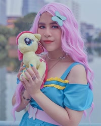 Size: 1080x1350 | Tagged: safe, artist:ryugasamas, imported from derpibooru, fluttershy, human, equestria girls, clothes, cosplay, costume, irl, irl human, photo, plushie