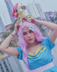 Size: 1080x1350 | Tagged: safe, artist:ryugasamas, imported from derpibooru, fluttershy, human, equestria girls, clothes, cosplay, costume, irl, irl human, photo, plushie