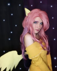 Size: 1080x1350 | Tagged: safe, imported from derpibooru, fluttershy, human, bare shoulders, clothes, cosplay, costume, irl, irl human, photo, stars