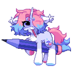 Size: 650x650 | Tagged: safe, artist:astralblues, imported from derpibooru, oc, oc:astral blues, pony, unicorn, female, mare, mouth hold, pencil, pixel art, simple background, solo, transparent background