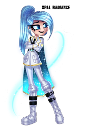 Size: 2518x3779 | Tagged: safe, artist:opal_radiance, imported from derpibooru, oc, oc only, oc:opal rosamond, equestria girls, boots, crossed arms, female, high res, open mouth, open smile, shoes, simple background, smiling, solo, transparent background