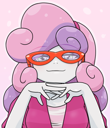 Size: 640x740 | Tagged: safe, artist:batipin, imported from derpibooru, sweetie belle, equestria girls, cute, diasweetes, female, glasses, looking at you, solo