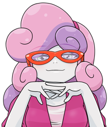 Size: 640x740 | Tagged: safe, alternate version, artist:batipin, imported from derpibooru, sweetie belle, equestria girls, female, glasses, looking at you, simple background, solo, transparent background