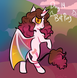 Size: 2020x2048 | Tagged: safe, artist:carconutty, imported from derpibooru, oc, alicorn, bat pony, bat pony alicorn, pony, bat wings, horn, rearing, solo, wings