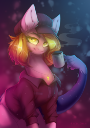 Size: 1864x2648 | Tagged: safe, artist:rico_chan, imported from derpibooru, oc, earth pony, pony, cup, glowing, glowing eyes, halfbody, solo, teacup