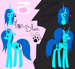 Size: 2558x2345 | Tagged: safe, artist:maneblue, imported from derpibooru, oc, oc only, pony, unicorn, female, horn, mare, paw prints, reference sheet, unicorn oc