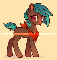 Size: 1024x1083 | Tagged: safe, artist:miioko, imported from derpibooru, oc, oc only, pony, :p, base used, neckerchief, simple background, solo, tongue out, yellow background