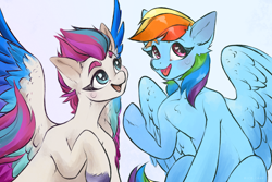 Size: 4500x3000 | Tagged: safe, artist:rico_chan, imported from derpibooru, rainbow dash, zipp storm, pegasus, pony, duo, g4, g5, my little pony: a new generation, open mouth, sketch