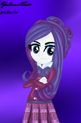 Size: 249x375 | Tagged: safe, artist:yulianapie26, imported from derpibooru, rarity, equestria girls, abstract background, base used, clothes, clothes swap, crystal prep academy uniform, female, frown, school uniform, solo