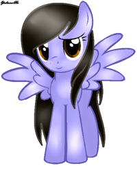 Size: 442x552 | Tagged: safe, artist:yulianapie26, imported from derpibooru, oc, oc only, pegasus, pony, base used, brown eyes, eyelashes, front view, full body, hooves, pegasus oc, signature, simple background, smiling, solo, spread wings, standing, white background, wings