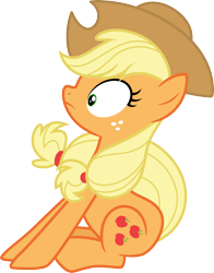 Size: 3000x3830 | Tagged: safe, artist:cloudy glow, imported from derpibooru, applejack, earth pony, pony, castle mane-ia, .ai available, applejack's hat, cowboy hat, female, freckles, frown, full body, hat, high res, hooves, mare, shrunken pupils, side view, simple background, sitting, solo, transparent background, vector