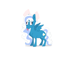 Size: 2500x2000 | Tagged: safe, artist:squidsinkedadopt, imported from derpibooru, oc, oc only, oc:fleurbelle, alicorn, alicorn oc, bow, derp, female, hair bow, horn, mare, simple background, solo, tongue out, white background, wings