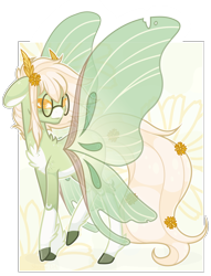 Size: 1704x2232 | Tagged: safe, artist:shizow, imported from derpibooru, oc, oc only, oc:lunar, pony, butterfly wings, chest fluff, coat markings, colored ears, colored hooves, colored pupils, facial markings, feather in hair, flower, flower in hair, glasses, pale belly, simple background, snip (coat marking), socks (coat markings), solo, transparent background, wings