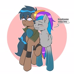 Size: 2048x2048 | Tagged: safe, artist:shallowwin, imported from derpibooru, oc, oc only, oc:pixel codec, oc:shallow win, pegasus, pony, blushing, chest fluff, dialogue, gay, gradient hooves, male, nervous, nuzzling, oc x oc, shipping, simple background, stallion