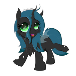 Size: 1080x1080 | Tagged: safe, artist:fajnyziomal, imported from derpibooru, queen chrysalis, changeling, changeling queen, pony, cheek fluff, chest fluff, female, filly, foal, simple background, solo, white background