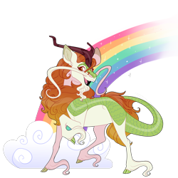 Size: 2000x2000 | Tagged: safe, artist:uunicornicc, imported from derpibooru, autumn blaze, kirin, alternate design, cloud, februpony, rainbow, simple background, solo, transparent background, unshorn fetlocks