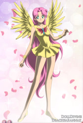 Size: 1810x2674 | Tagged: safe, artist:lannamisho, imported from derpibooru, fluttershy, human, 2012, anime, clothes, humanized, miniskirt, sailor fluttershy, sailor moon, sailor scout, skirt, solo, wings