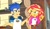 Size: 1128x653 | Tagged: safe, imported from derpibooru, screencap, flash sentry, sunset shimmer, equestria girls, legend of everfree, legend of everfree - bloopers, blooper, dreamworks face, duo, female, frown, looking at each other, looking at someone, male, open mouth, open smile, pointing, shrug, smiling, spoilers for another series