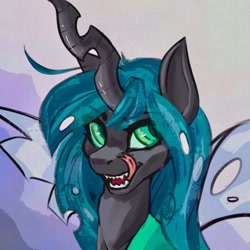 Size: 1517x1514 | Tagged: source needed, safe, artist:kapusta123, imported from derpibooru, queen chrysalis, changeling, changeling queen, bust, female, forked tongue, looking back, portrait, solo, tongue out, wings