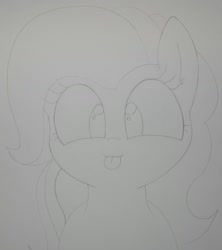 Size: 1280x1440 | Tagged: safe, artist:wafflecakes, oc, oc only, earth pony, pony, monochrome, simple background, smiling, tongue out, traditional art