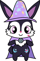 Size: 480x728 | Tagged: safe, artist:mega-poneo, imported from derpibooru, trixie, rabbit, semi-anthro, animal, both cutie marks, cape, character to character, clothes, female, hat, heart, jewelpet, luea, solo, transformation, trixie's brooch, trixie's cape, trixie's hat