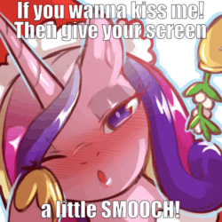 Size: 960x960 | Tagged: safe, artist:cold-blooded-twilight, edit, editor:undeadponysoldier, imported from ponybooru, alicorn, pony, bedroom eyes, blushing, breaking the fourth wall, christmas, female, hat, holiday, hoof on cheek, implied kissing, kissy face, looking at you, mare, meme, mistletoe, one eye closed, santa hat, simple background, talking to viewer, text, white background