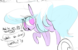 Size: 1015x654 | Tagged: safe, artist:hattsy, flitter, pony, dialogue, open mouth, raised hoof, simple background, sketch, smiling