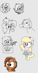 Size: 1017x1920 | Tagged: safe, artist:wafflecakes, big macintosh, pinkie pie, oc, oc:filly anon, oc:nurse bonesaw, oc:sign, earth pony, pony, unicorn, box, drawpile, female, filly, heart, open mouth, simple background, smiling, tongue out