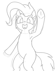 Size: 1280x1634 | Tagged: safe, artist:wafflecakes, pinkie pie, earth pony, pony, bipedal, monochrome, open mouth, simple background, smiling, waving