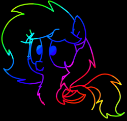 Size: 547x519 | Tagged: safe, artist:wafflecakes, oc, oc only, bat pony, pony, black background, fangs, rainbow, simple background, smiling