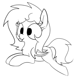 Size: 567x582 | Tagged: safe, artist:wafflecakes, oc, oc only, bat pony, pony, chest fluff, lying down, monochrome, smiling, tongue out