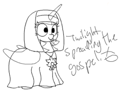 Size: 300x232 | Tagged: safe, artist:wafflecakes, twilight sparkle, oc, oc only, alicorn, pony, lowres, monochrome, nun, simple background, smiling, tongue out, twilight sparkle (alicorn)