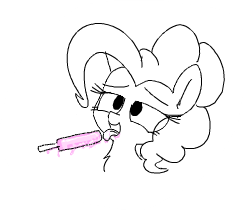 Size: 243x210 | Tagged: safe, artist:wafflecakes, pinkie pie, earth pony, pony, food, ice cream, licking, lowres, monochrome, open mouth, simple background, smiling, tongue out