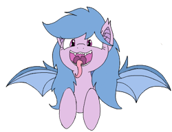 Size: 445x341 | Tagged: safe, artist:wafflecakes, bat pony, pony, long tongue, open mouth, simple background, smiling, spread wings, tongue out, transparent background, wings