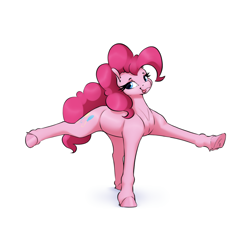 Size: 2250x2190 | Tagged: safe, artist:aquaticvibes, imported from derpibooru, pinkie pie, earth pony, pony, extended trot pose, female, frog (hoof), mare, ponk, raised hoof, simple background, solo, standing on two hooves, tongue out, underhoof, white background