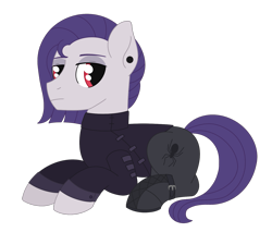 Size: 1489x1267 | Tagged: safe, artist:dyonys, imported from derpibooru, funnel web, earth pony, pony, clothes, ear piercing, earring, februpony, goth, jewelry, lying down, male, piercing, simple background, stallion, transparent background