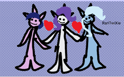 Size: 4000x2500 | Tagged: safe, artist:nitlynjane, imported from derpibooru, rarity, trixie, twilight sparkle, anthro, unguligrade anthro, unicorn, 1000 hours in ms paint, abstract background, female, heart, high res, holding hands, lesbian, looking at you, polyamory, quality, shipping, smiling, smiling at you, text, trio, trio female, twixity, wat