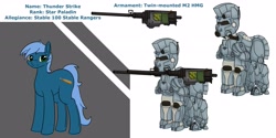 Size: 3787x1897 | Tagged: safe, artist:wyntermoon, imported from derpibooru, oc, oc:star paladin thunder, earth pony, pony, fallout equestria, armor, bullet, fallout, fallout equestria: falling ashes, female, gun, machine gun, mare, power armor, reference sheet, simple background, solo, weapon