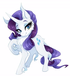 Size: 3799x4096 | Tagged: safe, artist:myskit2, imported from derpibooru, rarity, pony, unicorn, chest fluff, curved horn, cute, dock, horn, lidded eyes, looking at you, raribetes, simple background, solo, tail, white background