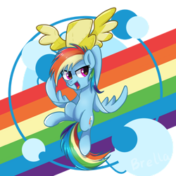 Size: 1280x1280 | Tagged: safe, artist:brella, imported from derpibooru, rainbow dash, pegasus, pony, badge, female, flying, mare, open mouth, rainbow, simple background, solo, transparent background